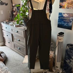 Green linen overalls